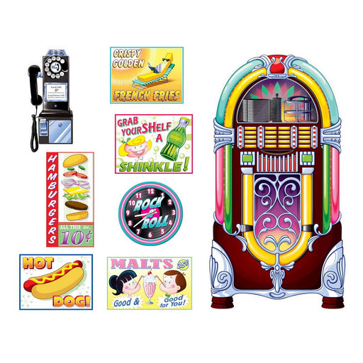 Soda Shop Signs & Jukebox Props – 11"-5' – (8/Pkg) by Beistle for 50's and Rock & Roll
