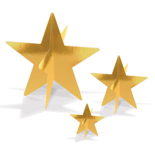 3-D Foil Star Centerpieces – Asstd – (3/Pkg) by Beistle for New Years