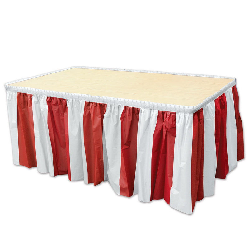 Red & White Stripes Table Skirting – 29" x 14' – (1/Pkg) by Beistle for Pirate Table Skirts - Plastic