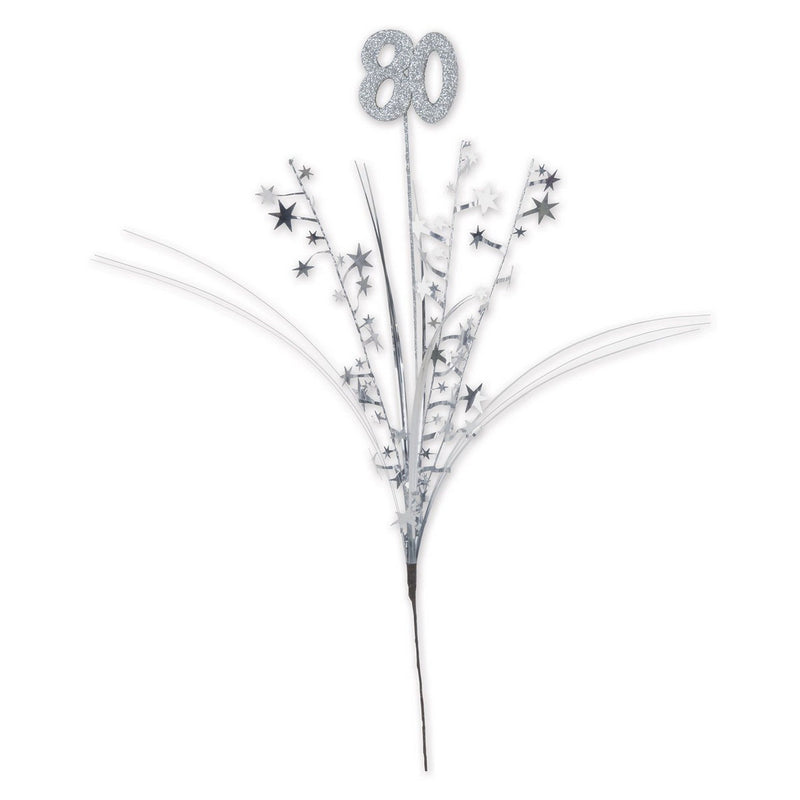 Glittered "80" Metallic Star Spray – 23" – (1/Pkg) by Beistle for Age-specific birthday Metallic Sprays