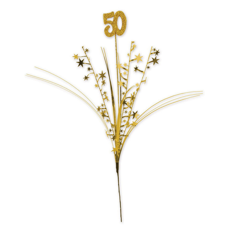 Glittered "50" Metallic Star Spray – 23" – (1/Pkg) by Beistle for Anniversary Metallic Sprays