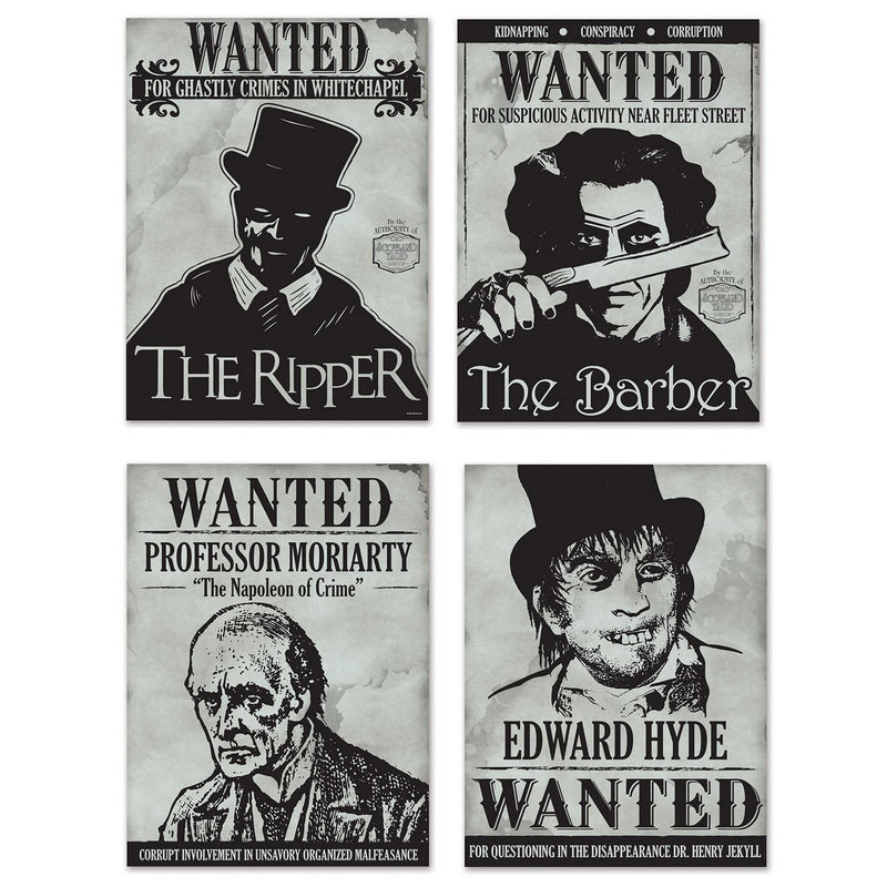 Sherlock Holmes Wanted Sign Cutouts – 15¼" – (4/Pkg) by Beistle Signs
