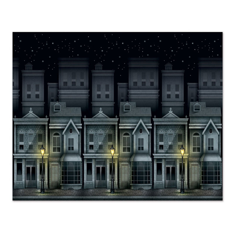 Victorian Townscape Backdrop – 4' x 30' – (1/Pkg) by Beistle for Sherlock Holmes Backdrops