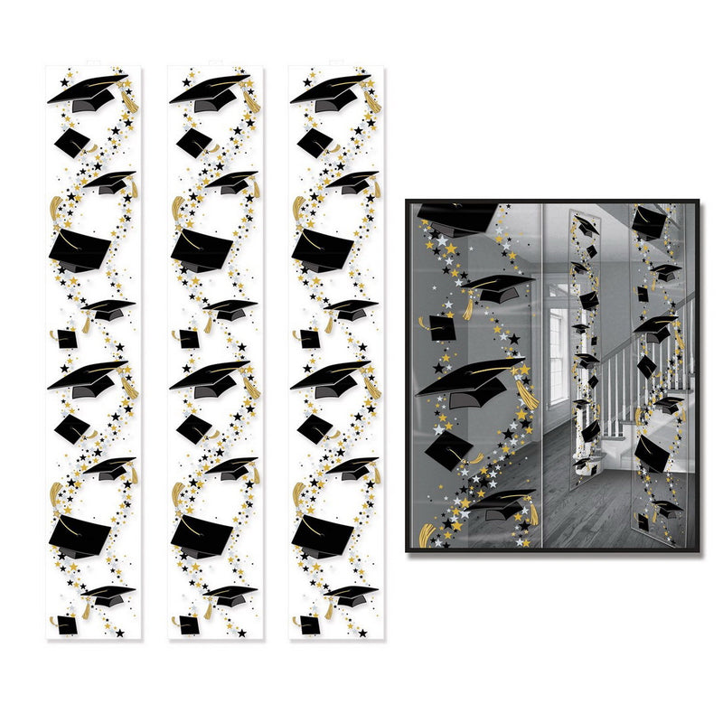Grad Caps Party Panels – 12" x 6' – (3/Pkg) by Beistle for Graduation