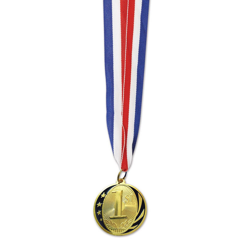 "1st" Place Medal w/Ribbon – 30" w/2" Medal – (1/Card) by Beistle for Sports Awards