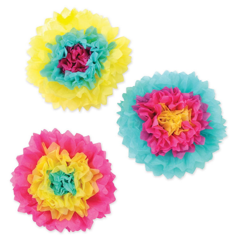 Tissue Flowers – 10" – (3/Pkg) by Beistle for Luau