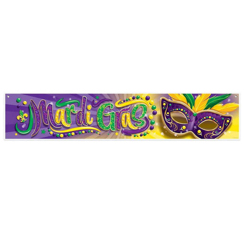 Mardi Gras Banner – 12" x 5' – (1/Pkg) by Beistle All-Weather