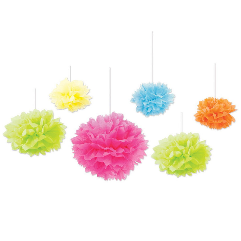 Tissue Fluff Balls – Asstd – (6/Pkg) by Beistle for Luau