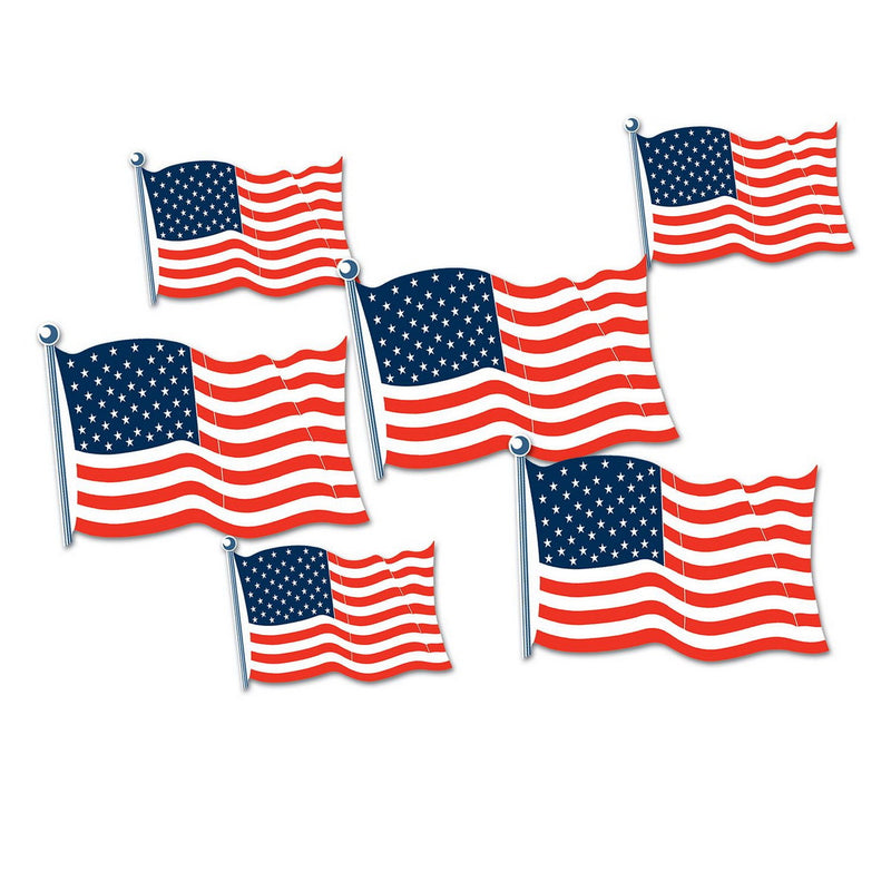 American Flag Cutouts – 5¾" & 8½" – (6/Pkg) by Beistle for Patriotic Printed