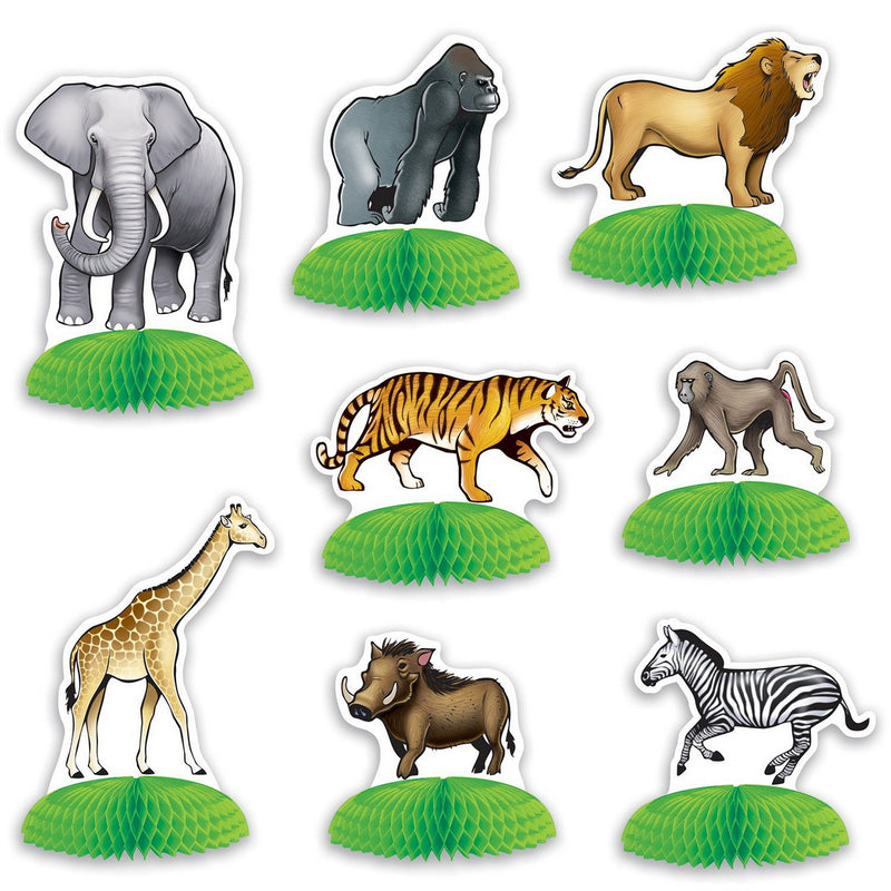 Jungle Safari Animal Mini Centerpieces – 3"-5½" – (8/Pkg) by Beistle Tissue