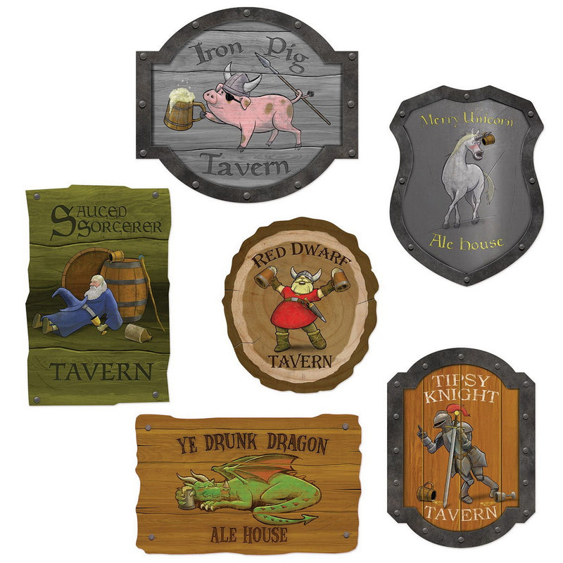 Medieval Tavern Sign Cutouts – 10¾"-14" – (6/Pkg) by Beistle Printed