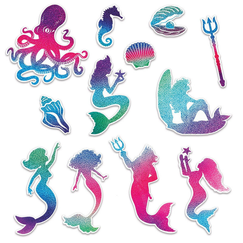 Mermaid Cutouts – 3¼"-11¼" – (12/Pkg) by Beistle Glitter Print