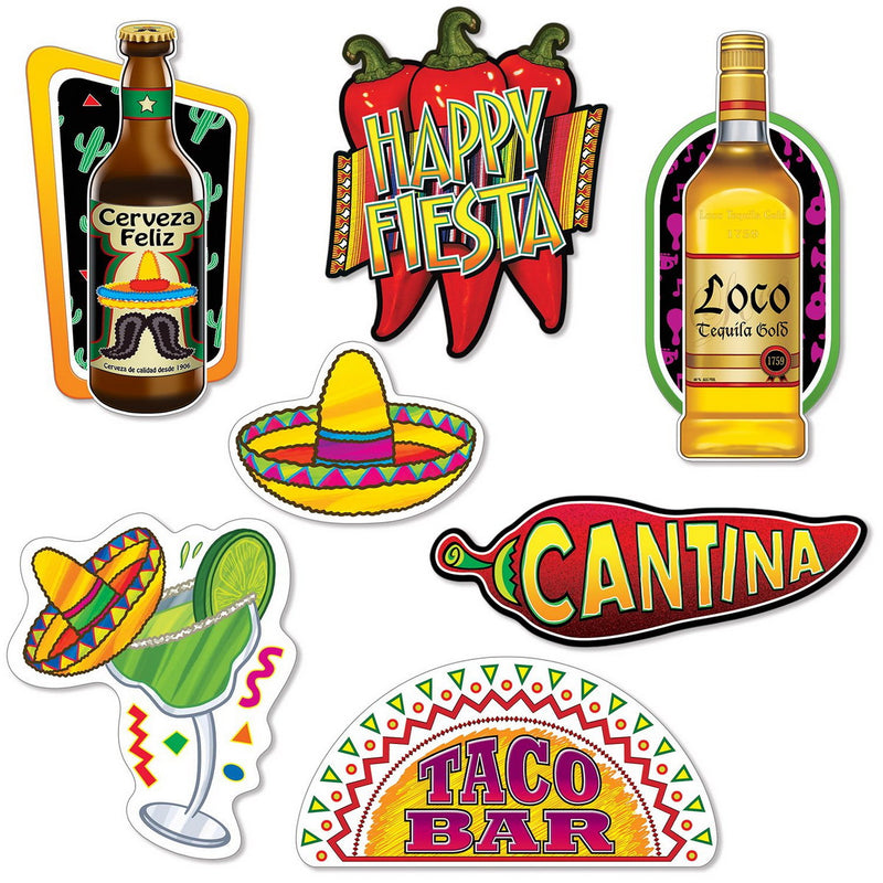 Fiesta Cutouts – 9¾"-16¾" – (7/Pkg) by Beistle for Fiesta and Cinco de Mayo Printed