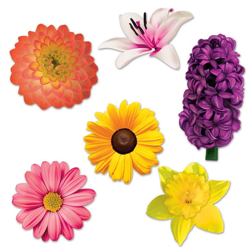 Flower Cutouts – 11"-16¾" – (6/Pkg) by Beistle for Spring and Summer Printed