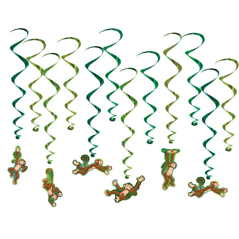 Monkey Whirls – 17½"-29½" – (12/Pkg) by Beistle for Jungle