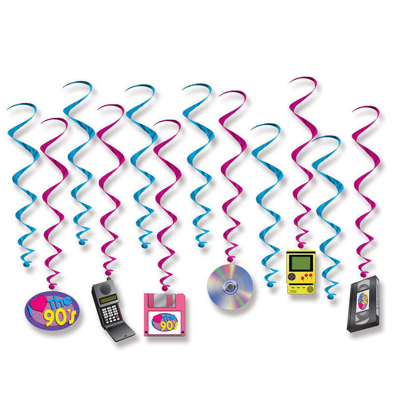 I Love The 90's Whirls – 17½"-32" – (12/Pkg) by Beistle