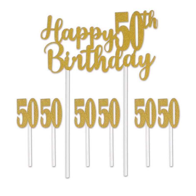 Happy "50th" Birthday Cake Topper – 6" x 8¼" – (1/Pkg) by Beistle for Age-specific birthday Cake Toppers