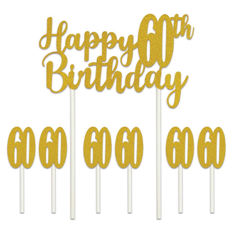 Happy "60th" Birthday Cake Topper – 6" x 8¼" – (1/Pkg) by Beistle for Age-specific birthday Cake Toppers