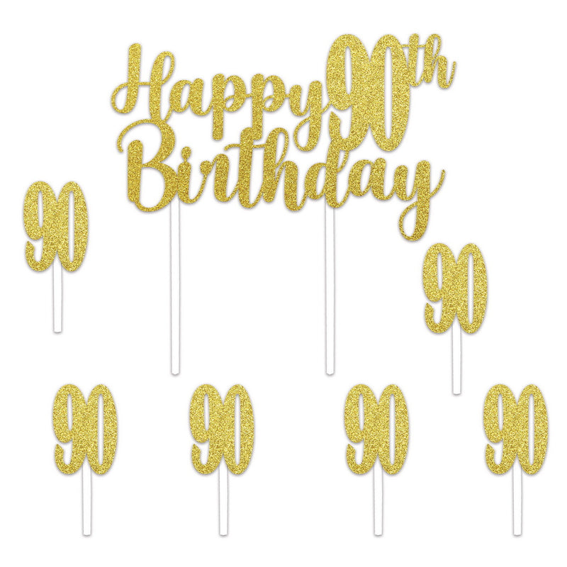 Happy "90th" Birthday Cake Topper – 6" x 8¼" – (1/Pkg) by Beistle for Age-specific birthday Cake Toppers