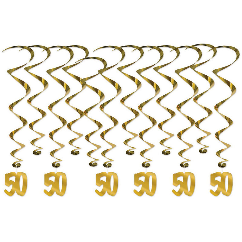 "50th" Anniversary Whirls – 17½"-31½" – (12/Pkg) by Beistle