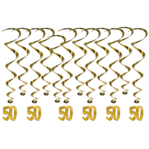 "50th" Anniversary Whirls – 17½"-31½" – (12/Pkg) by Beistle