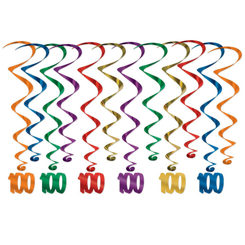 "100" Whirls – 17½"-32" – (12/Pkg) by Beistle for Age-specific birthday