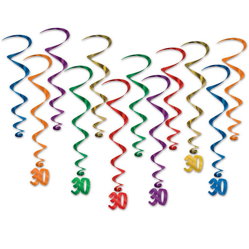 "30" Whirls – 17½"-31½" – (12/Pkg) by Beistle for Age-specific birthday