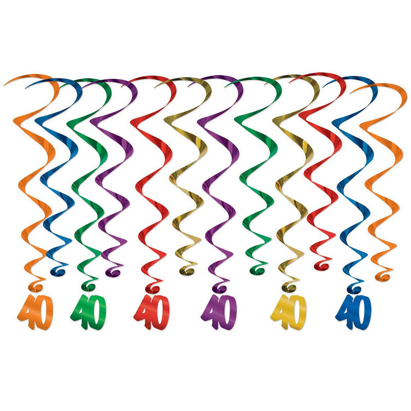 "40" Whirls – 17½"-31½" – (12/Pkg) by Beistle for Age-specific birthday