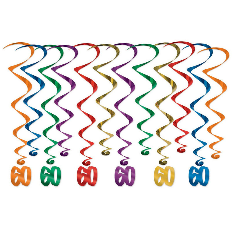 "60" Whirls – 17½"-31½" – (12/Pkg) by Beistle for Age-specific birthday
