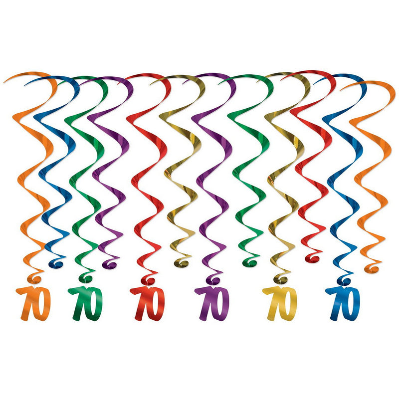 "70" Whirls – 17½"-31½" – (12/Pkg) by Beistle for Age-specific birthday