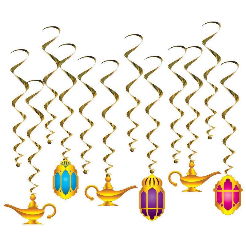 Lantern & Lamp Whirls – 17½"-32½" – (12/Pkg) by Beistle for Arabian Nights