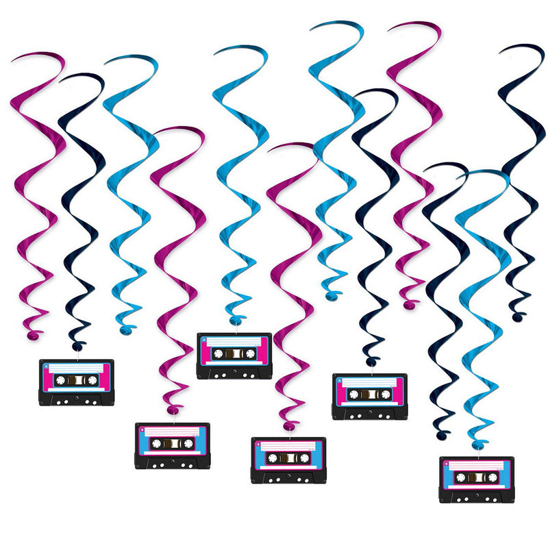 Cassette Tape Whirls – 17½"-29½" – (12/Pkg) by Beistle for 80's