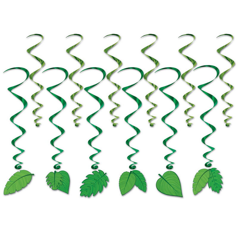 Tropical Leaves Whirls – 17½"-32¼" – (12/Pkg) by Beistle for Jungle