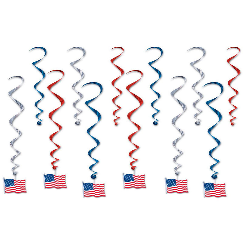 American Flag Whirls – 17½"-28" – (12/Pkg) by Beistle for Patriotic