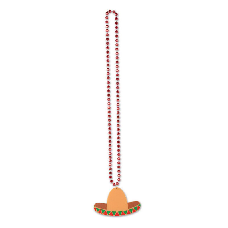 Beads w/Sombrero Medallion – 33" – (1/Card) by Beistle for Fiesta and Cinco de Mayo Beads with Medallion