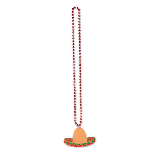 Beads w/Sombrero Medallion – 33" – (1/Card) by Beistle for Fiesta and Cinco de Mayo Beads with Medallion