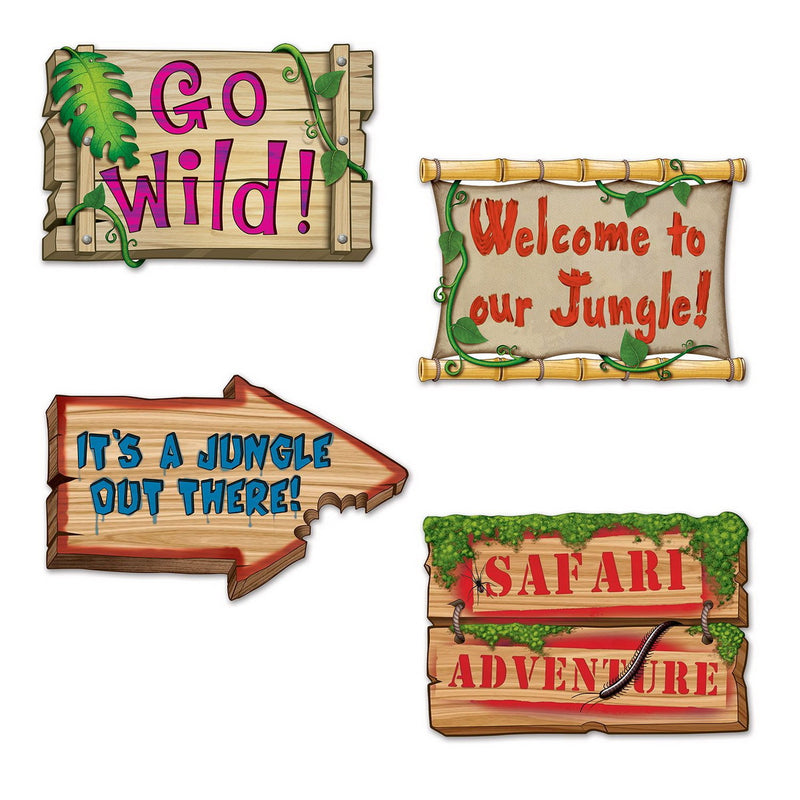 Jungle Sign Cutouts – 18"-20" – (4/Pkg) by Beistle Printed