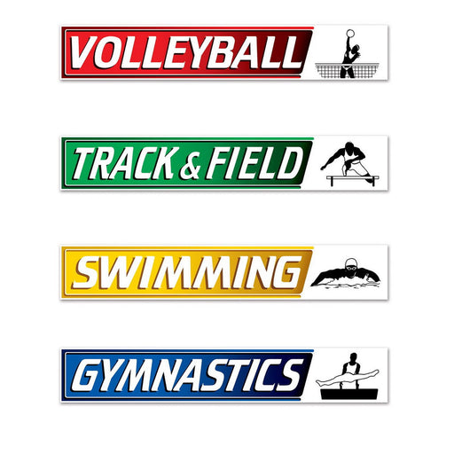 Summer Sports Street Sign Cutouts – 4" x 24" – (4/Pkg) by Beistle Printed