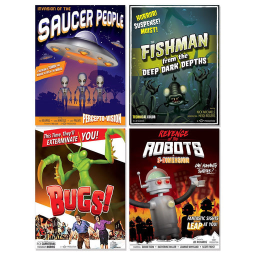 50's B-Movie Drive-In Poster Cutouts – 15¼" – (4/Pkg) by Beistle for 50's and Rock & Roll Signs
