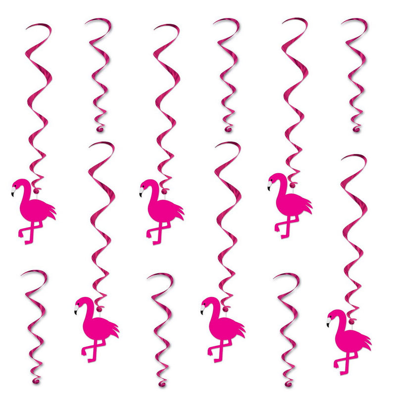 Flamingo Whirls – 17"-25½" – (12/Pkg) by Beistle for Luau