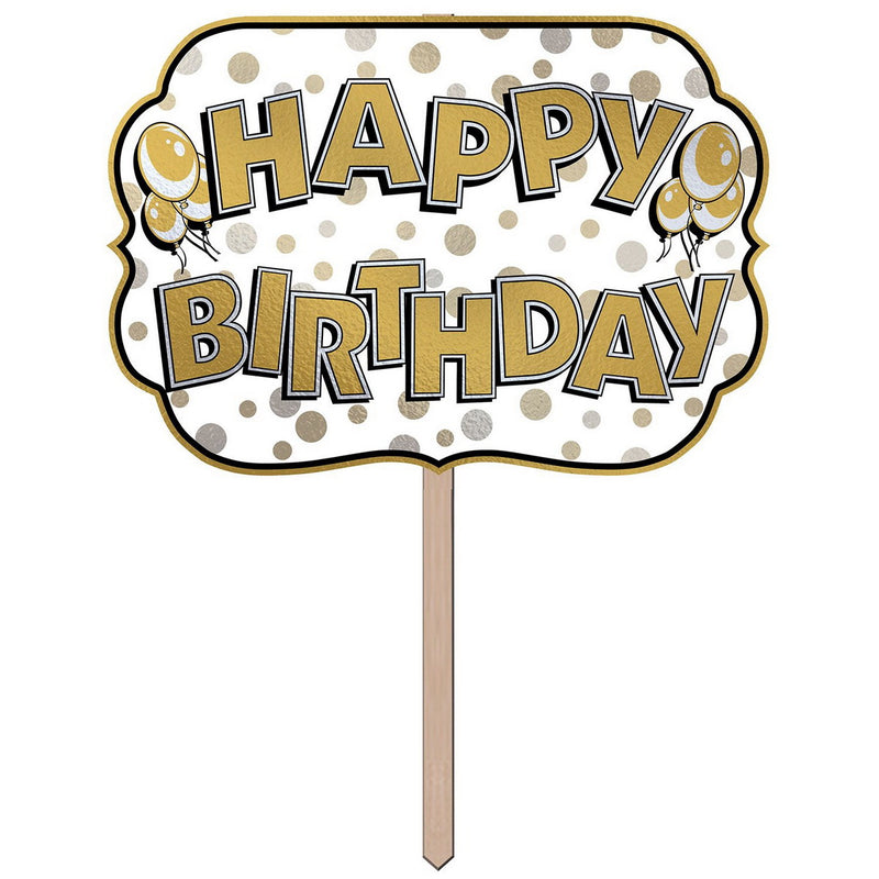 Foil Happy Birthday Yard Sign – 10" x 14½" by Beistle Yard Signs