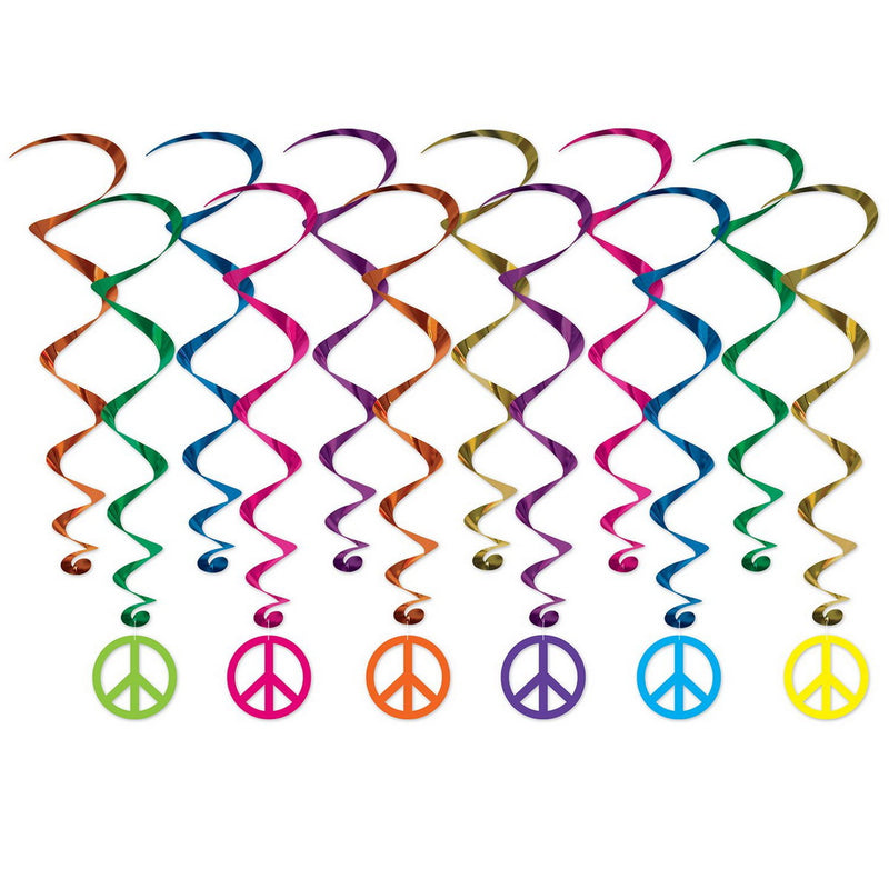 Peace Sign Whirls – 17½"-32" – (12/Pkg) by Beistle for 60's