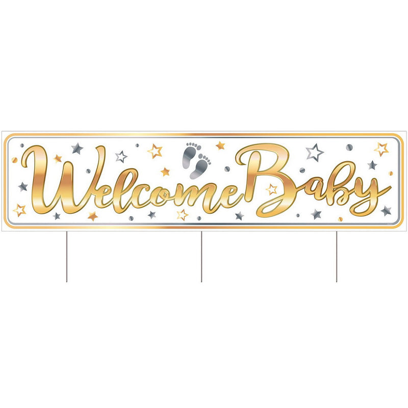 Plastic Jumbo Welcome Baby Yard Sign – 11¾" x 3' 11" – (1/Pkg) by Beistle for Baby Shower Plastic Yard Signs
