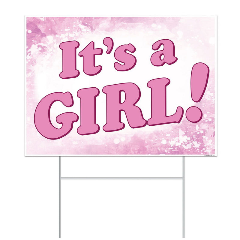 Plastic It's A Girl! Yard Sign – 11½" x 15½" – (1/Pkg) by Beistle for Baby Shower Plastic Yard Signs