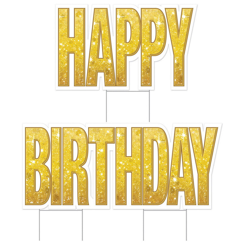 Plas Jumbo Happy Birthday Yard Sign Set – 20" x 33" & 20" x 3' 10½" by Beistle Plastic Yard Signs
