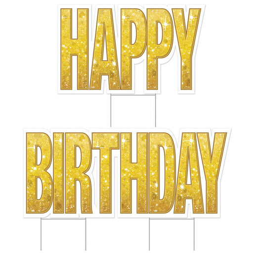 Plas Jumbo Happy Birthday Yard Sign Set – 20" x 33" & 20" x 3' 10½" by Beistle Plastic Yard Signs
