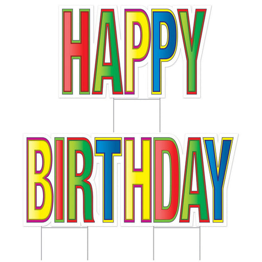 Plas Jumbo Happy Birthday Yard Sign Set – 20" x 33" & 20" x 3' 10½" by Beistle Plastic Yard Signs