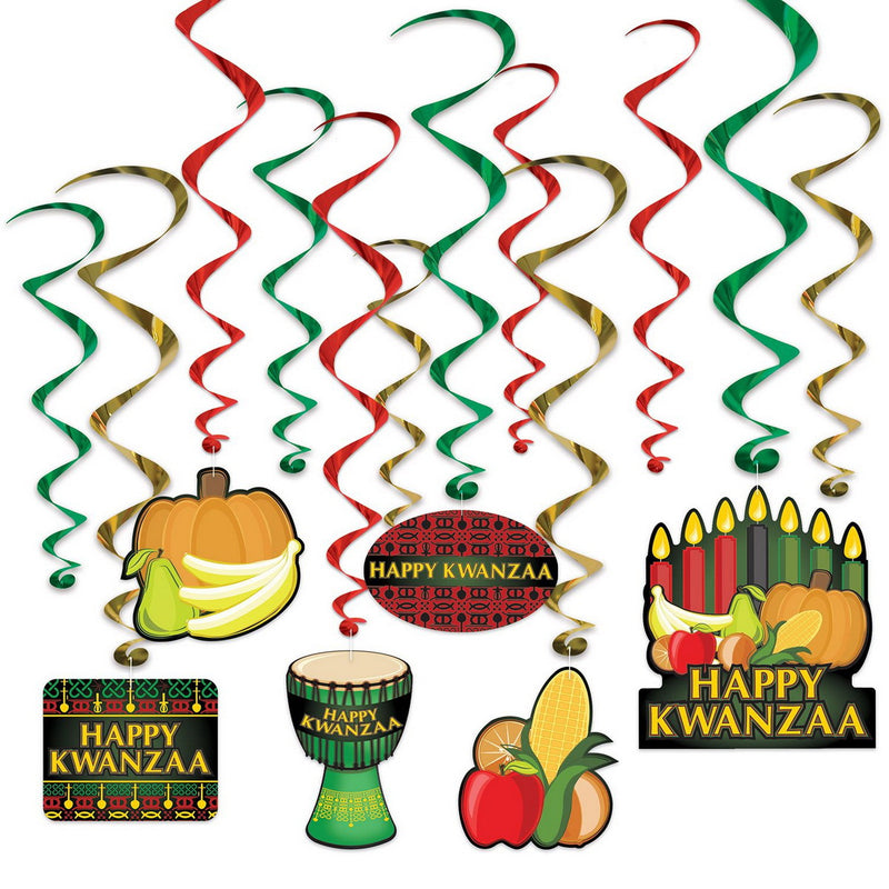 Happy Kwanzaa Whirls – 15"-34" – (12/Pkg) by Beistle