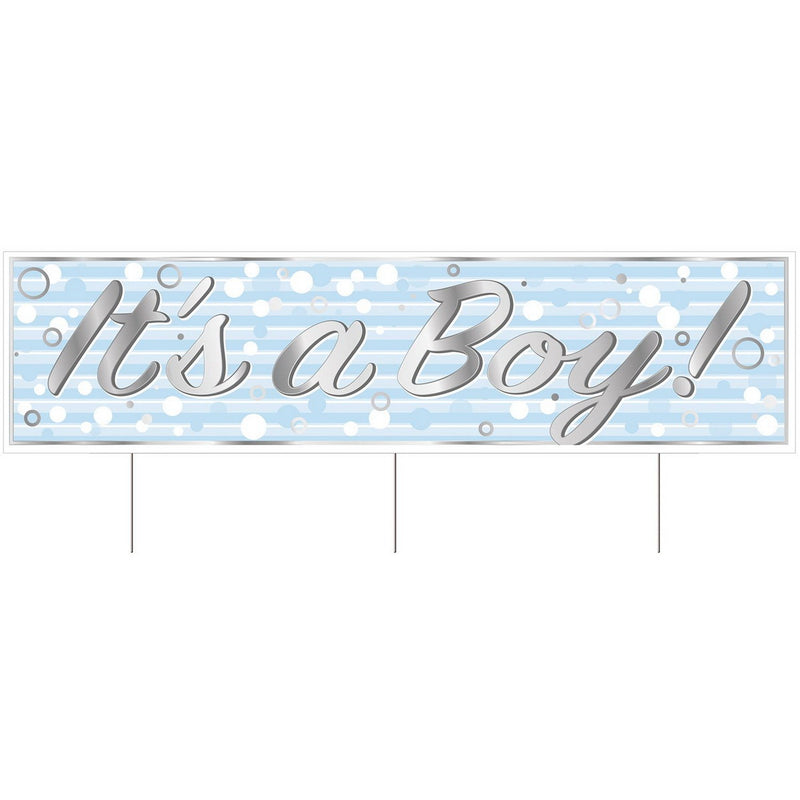 Plastic Jumbo It's A Boy! Yard Sign – 11¾" x 3' 11" – (1/Pkg) by Beistle for Baby Shower Plastic Yard Signs