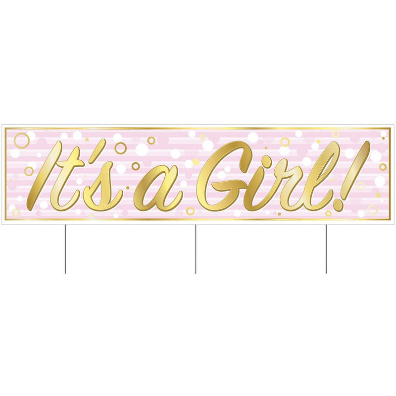 Plastic Jumbo It's A Girl! Yard Sign – 11¾" x 3' 11" – (1/Pkg) by Beistle for Baby Shower Plastic Yard Signs